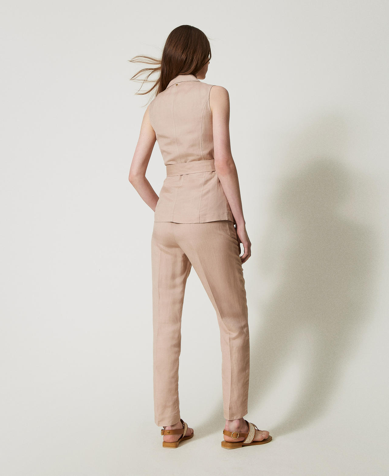 Linen blend cigarette trousers Rose Desert Woman 251LL2BCC_12109_03