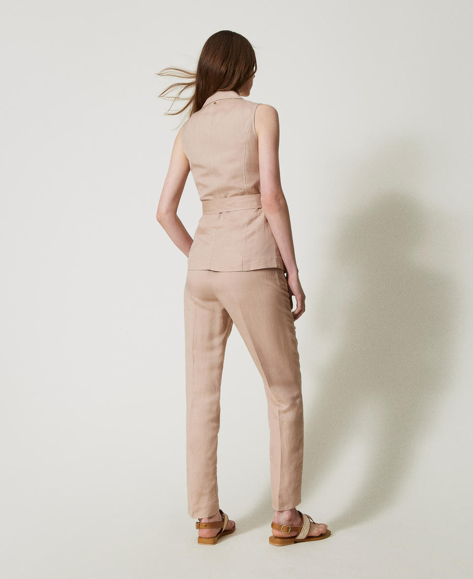 Linen blend cigarette trousers Rose Desert Woman 251LL2BCC_12109_03
