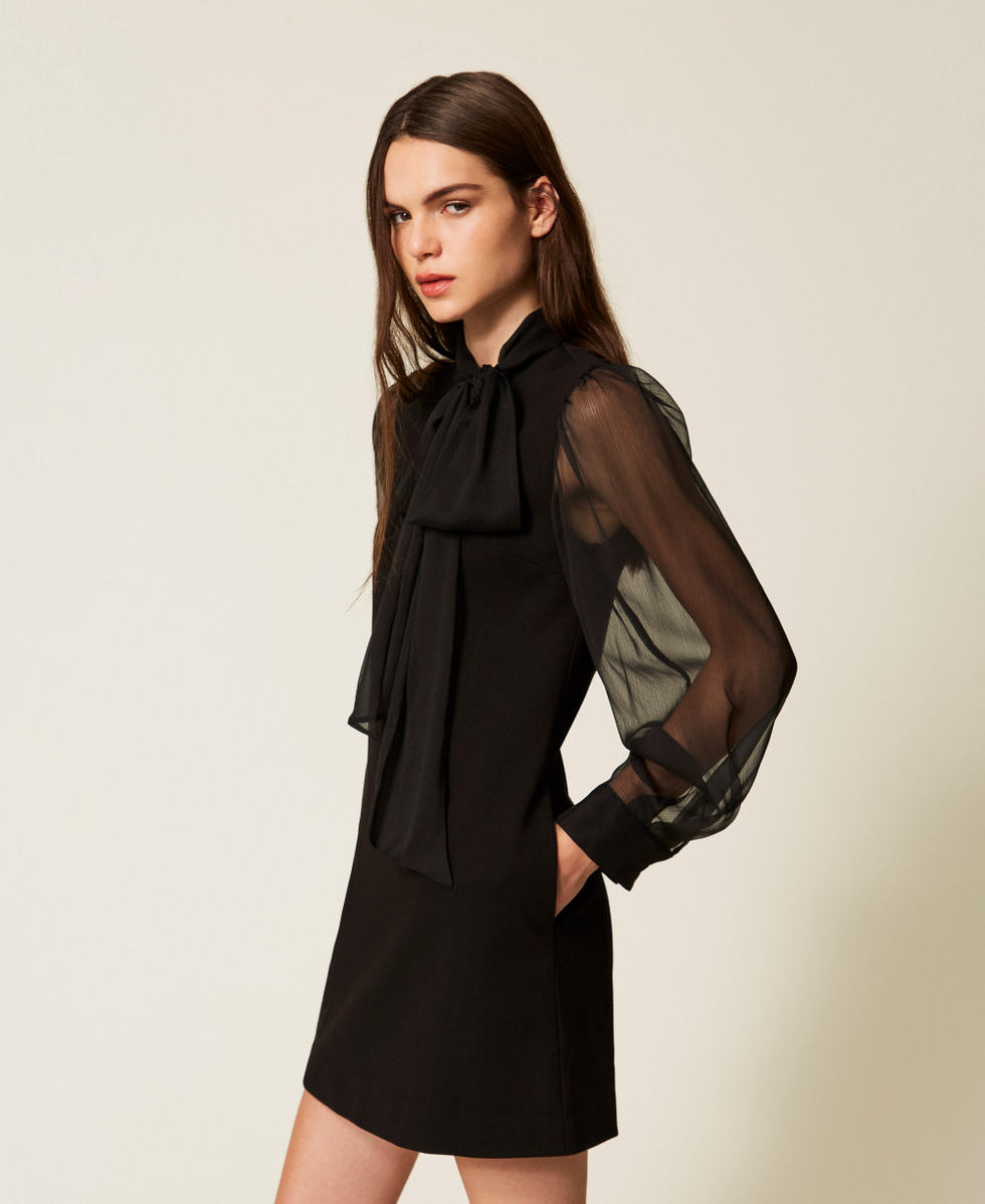 Robe courte avec col lavalli&egrave;re Noir Femme 252AT2211_00006_02