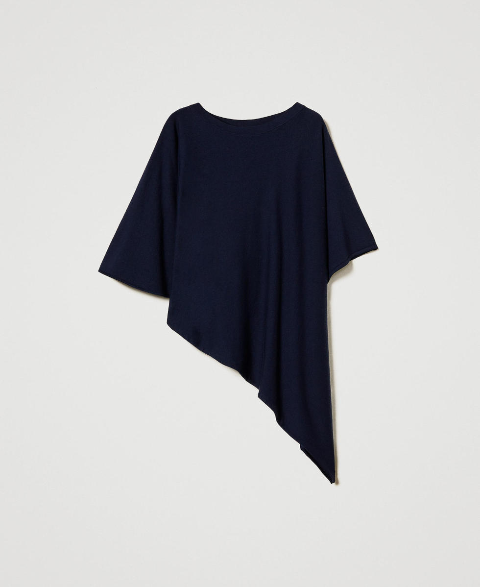 Asymmetric knit poncho Blackout Blue Woman 242LL3BAA_00481_S0