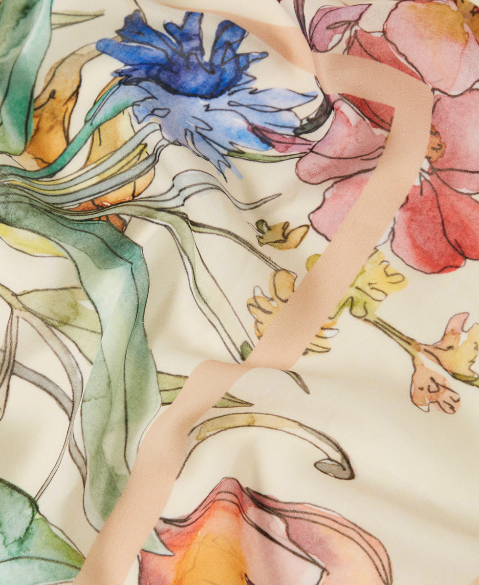 Pa&ntilde;uelo con estampado de logotipo y flores Estampado Flowers Delicate Beige Mujer 251TA4330_12277_02