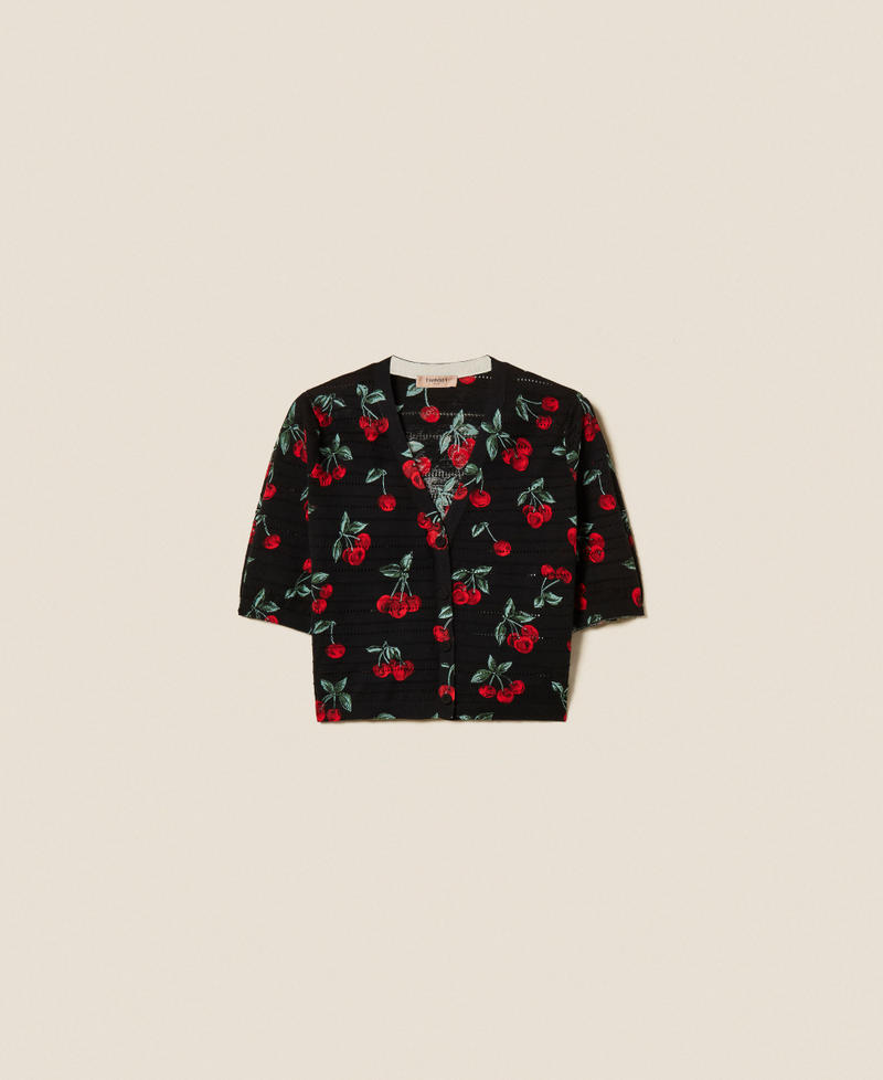 Cherry print cardigan Black/Red Cherries Allover Woman 261TT3270_13500_S0