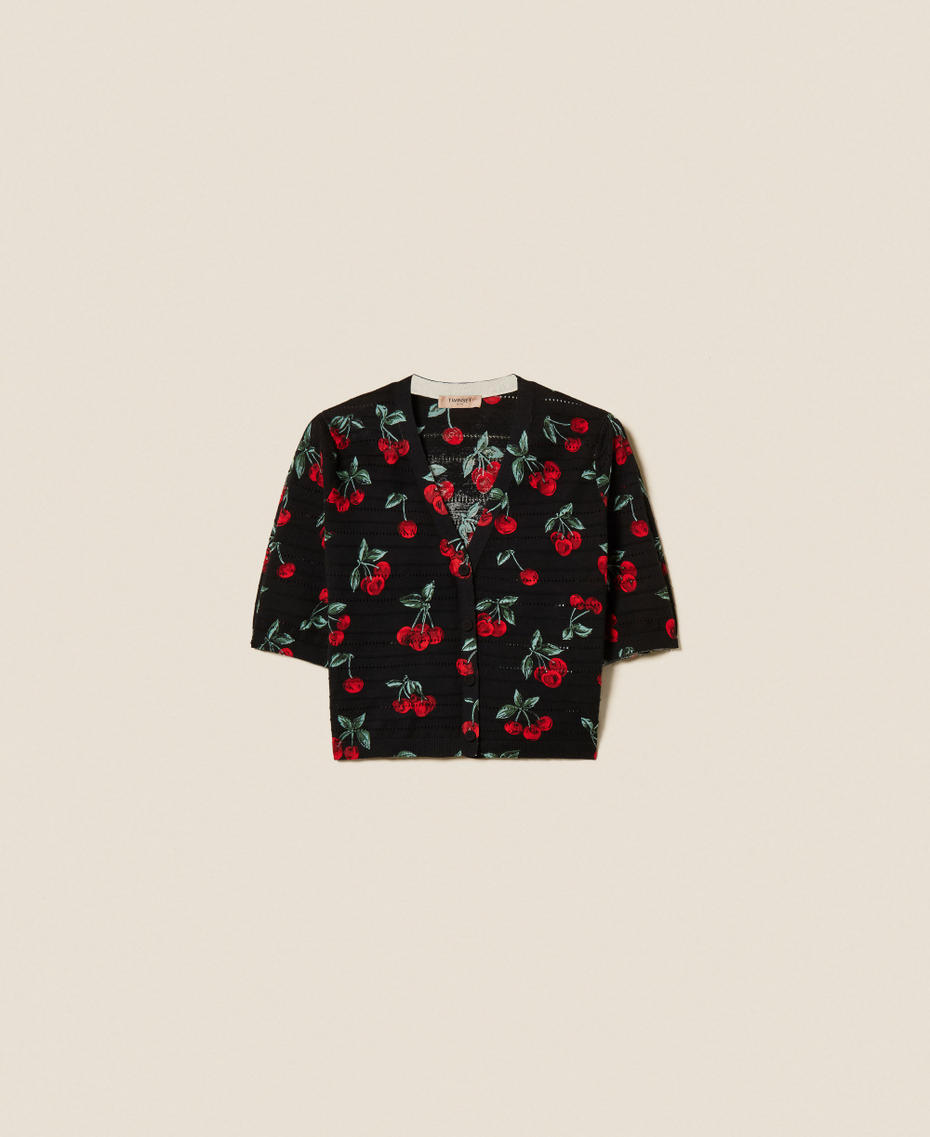 Cherry print cardigan Black/Red Cherries Allover Woman 261TT3270_13500_S0