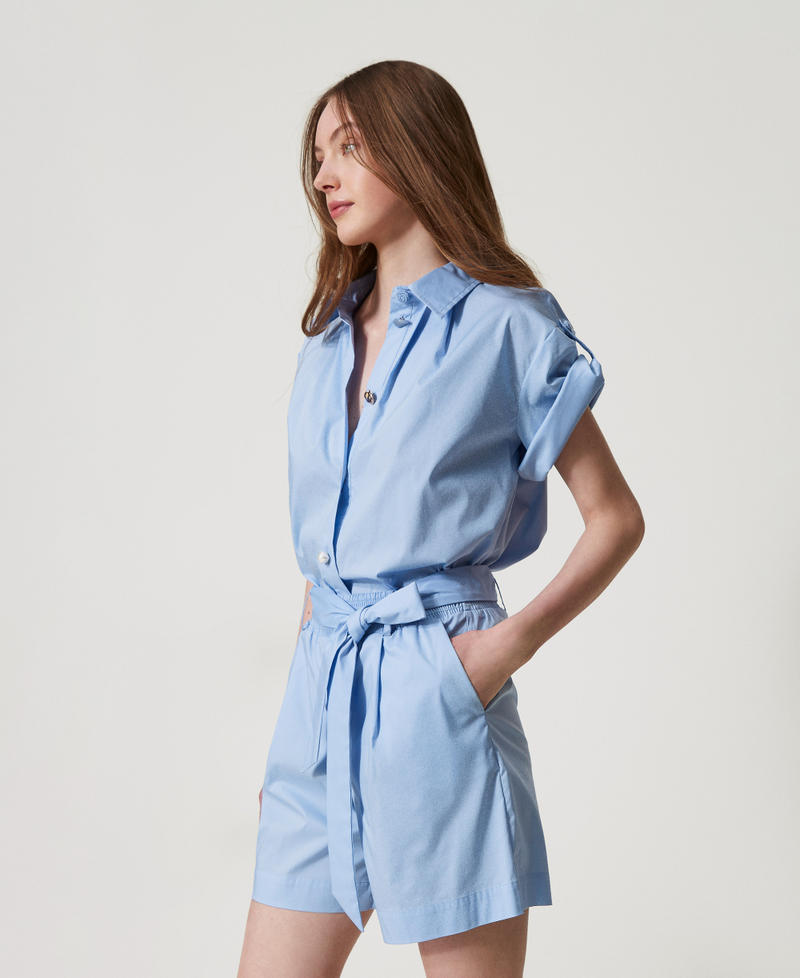 Poplin Bermuda shorts with belt Light Blue Topaz Woman 251LM2KHH_12106_02