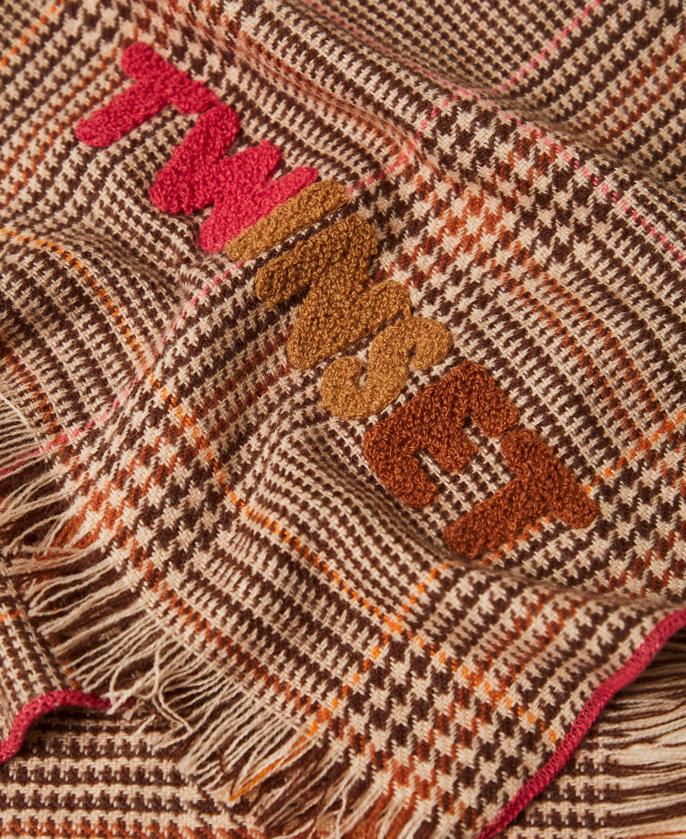 Chequered wool cloth scarf Multicolour Check Camel Girl 252GJ501L_12698_02