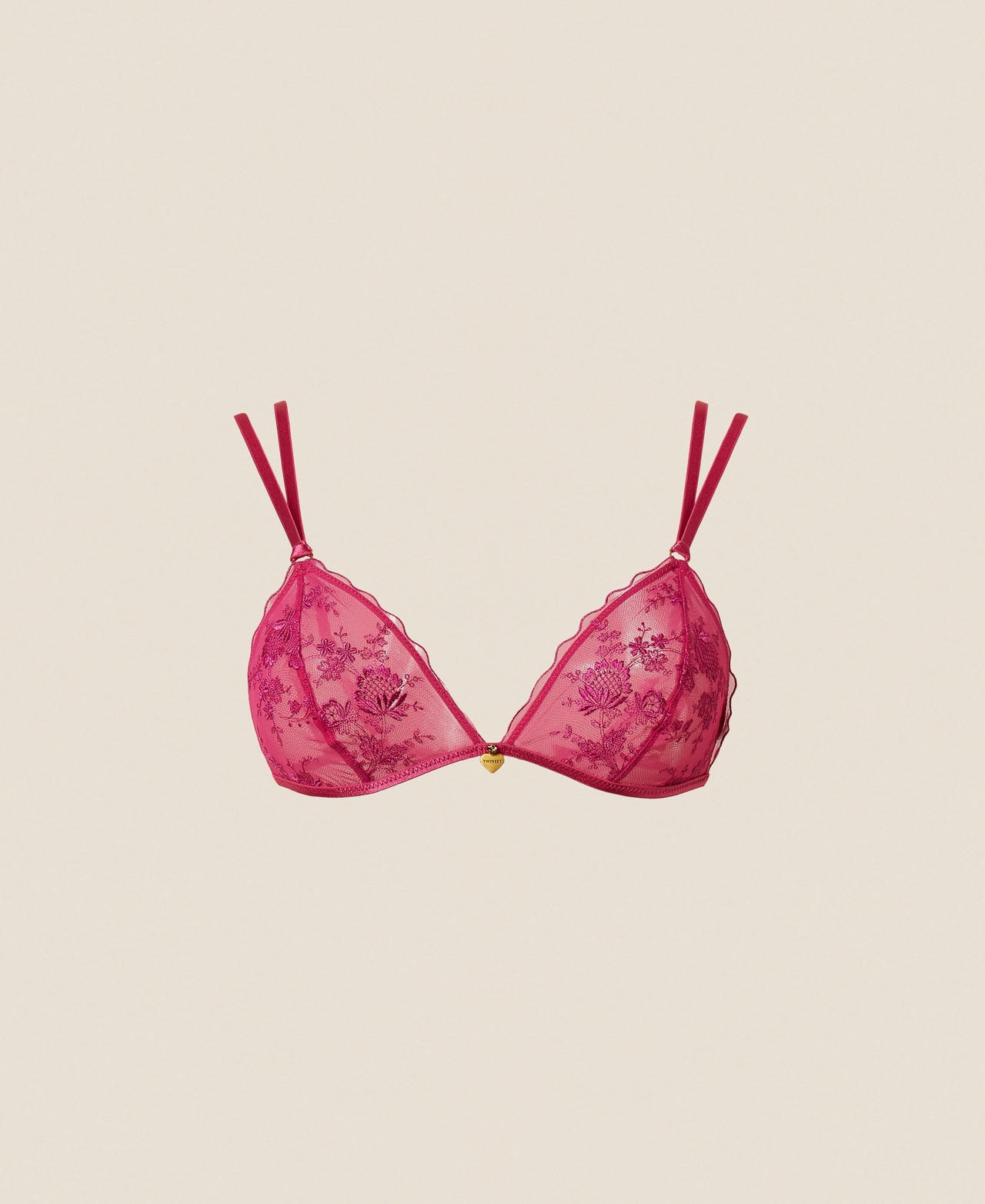 Twinset Women's Fuchsia Festival Floral Tulle Triangle Bra