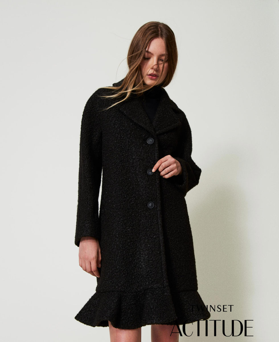 Curly wool cloth coat Woman Black TWINSET Milano