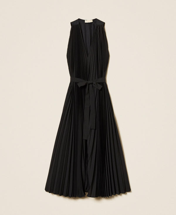 Abito lungo in popeline e cr&ecirc;pe de Chine