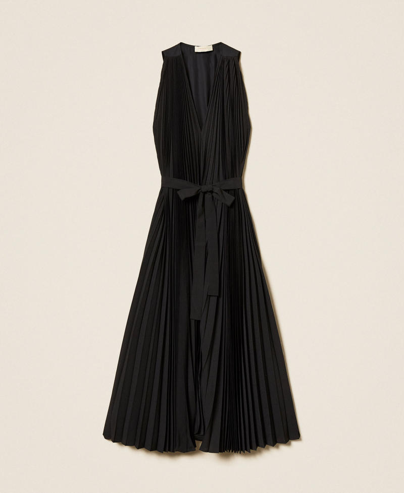 Abito lungo in popeline e cr&ecirc;pe de Chine Nero Donna 261TE2030_00006_S0
