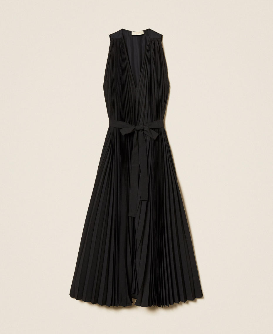 Abito lungo in popeline e cr&ecirc;pe de Chine Nero Donna 261TE2030_00006_S0