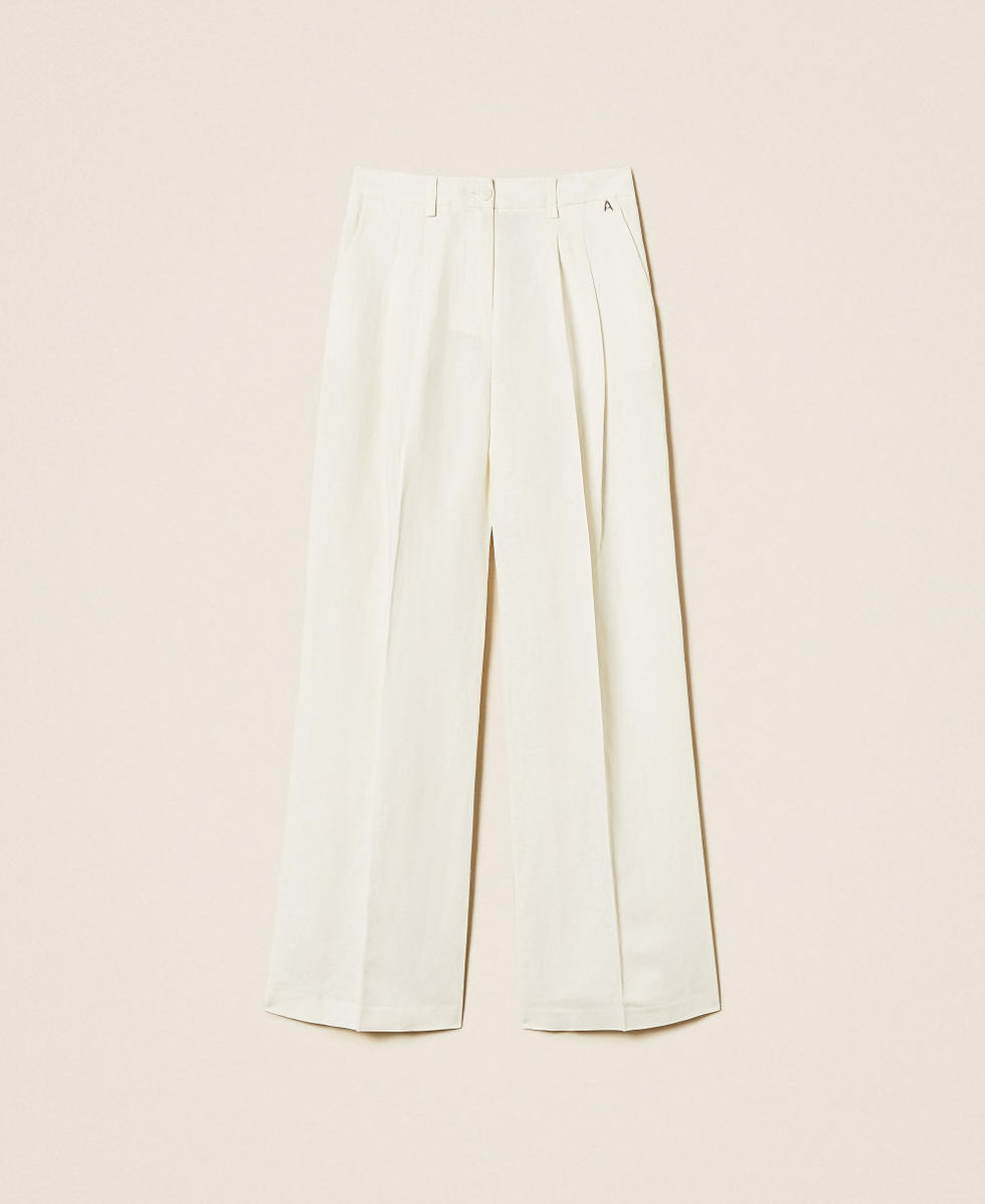 Pantalones palazzo de mezcla de lino Milk Mujer 261AP2324_12577_S0