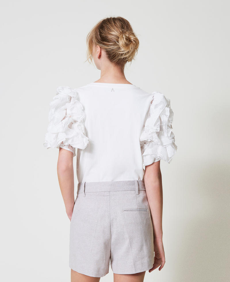 T-Shirt mit Organza-Ärmeln "Papers"-Weiß Frau 251AP2413_00840_03