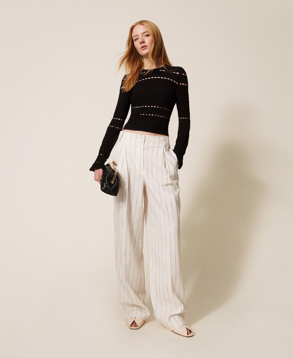 Fitted jumper with openwork Black Woman 261AP3081_00006_01