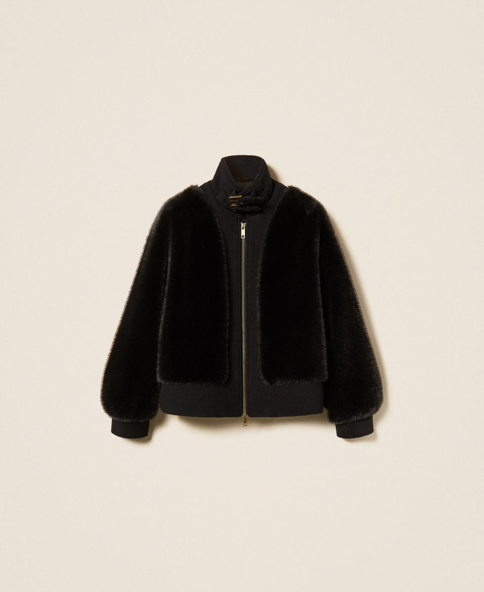 Faux fur and wool cloth bomber jacket Black Woman 262TT2180_00006_S0