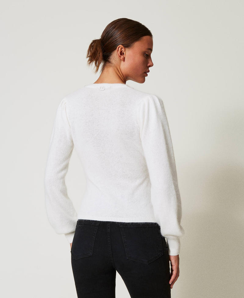Pullover aus Angoramischung mit Perlen Wei&szlig; Schnee Frau 242TT3290_00282_03