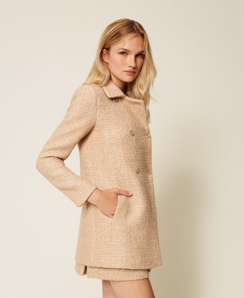 Bouclé coat with sequins Beige/Gold Bouclé Woman 252TP2141_12778_03
