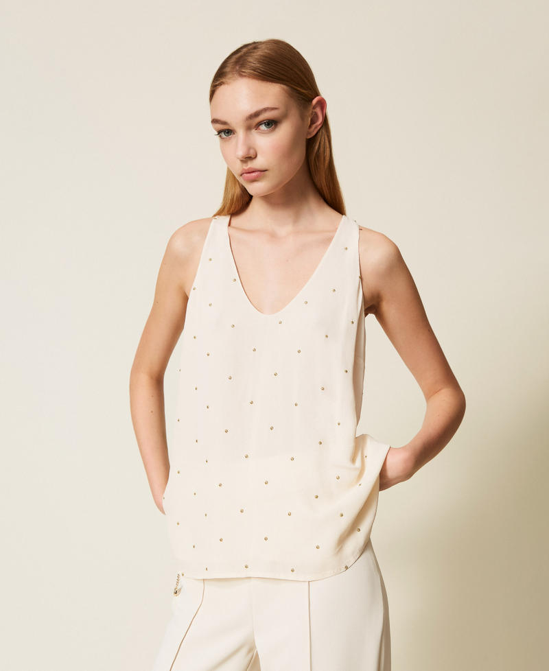 Top mit Lurex-Stickerei „Parchment“-Beige Frau 252TP2034_07222_01