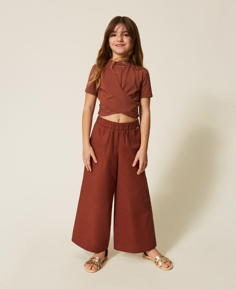 T-shirt con logo e incrocio Marrone "Dark Root" Bambina 261GJ2256_13120_T0