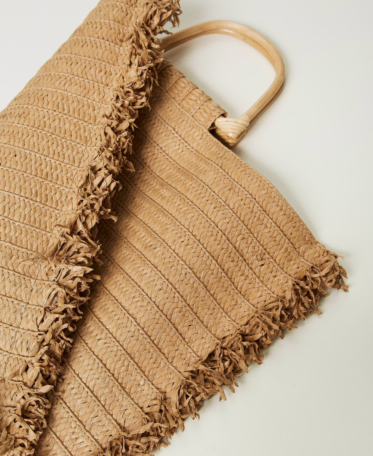 Frayed faux straw shopper bag Natural Beige Woman 251LB7AEE_12129_03