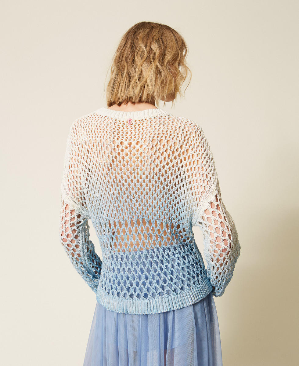 Pull MYFO en filet avec imprim&eacute; d&eacute;grad&eacute; Bicolore Blanc Neige/Bleu &laquo;&nbsp;Placid Blue&nbsp;&raquo; Femme 261AQ3030_13596_03