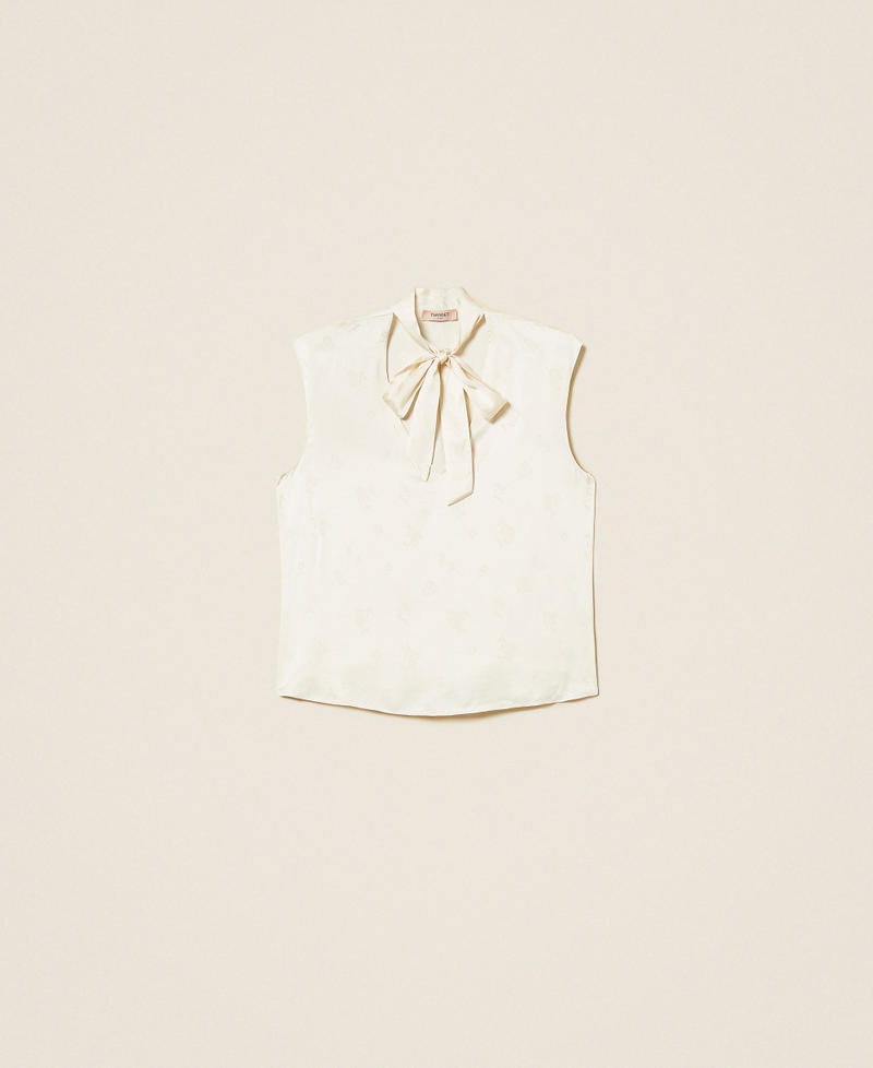 Top in raso jacquard con fiocco Madreperla Donna 252TT2365_00059_S0