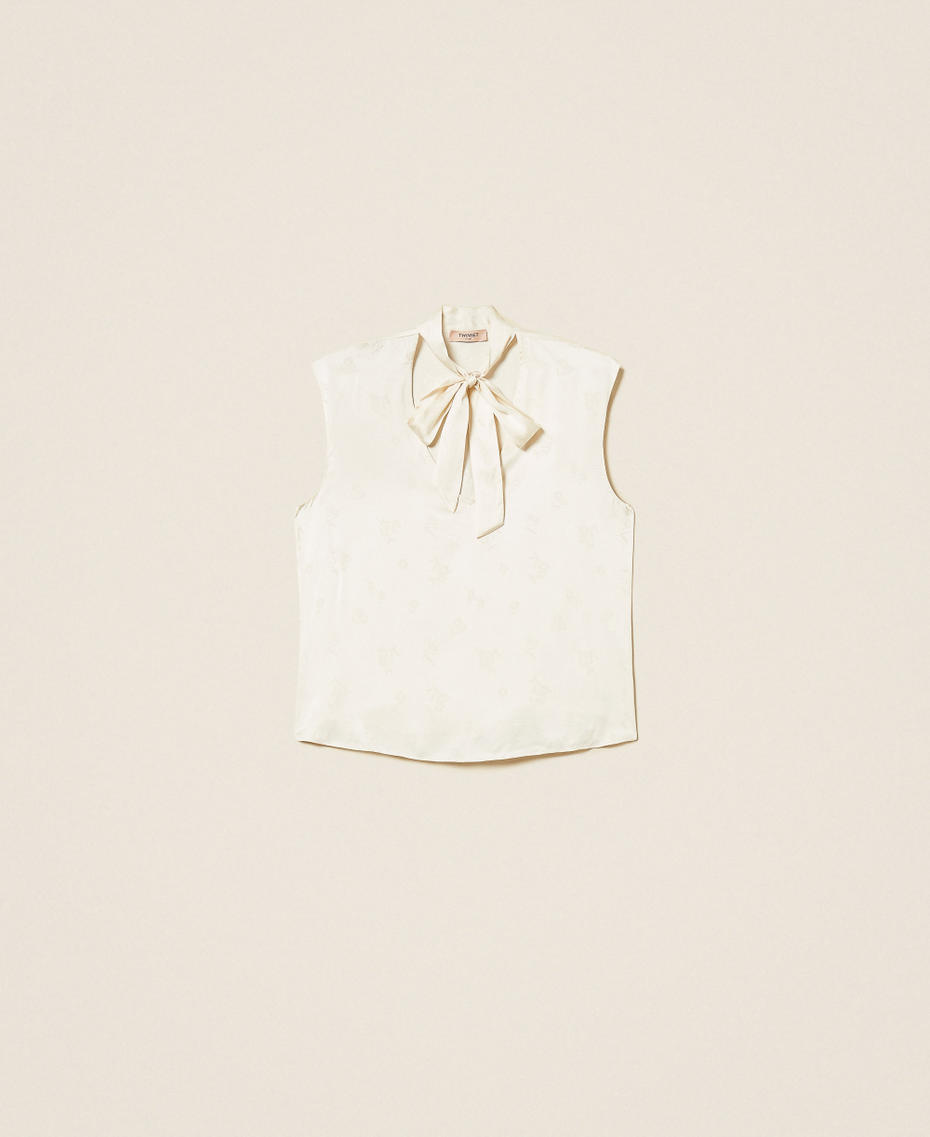 Top in raso jacquard con fiocco Madreperla Donna 252TT2365_00059_S0