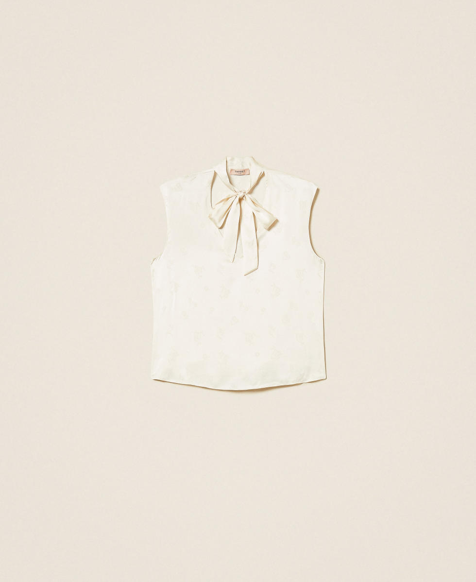 Top de raso de jacquard con lazo