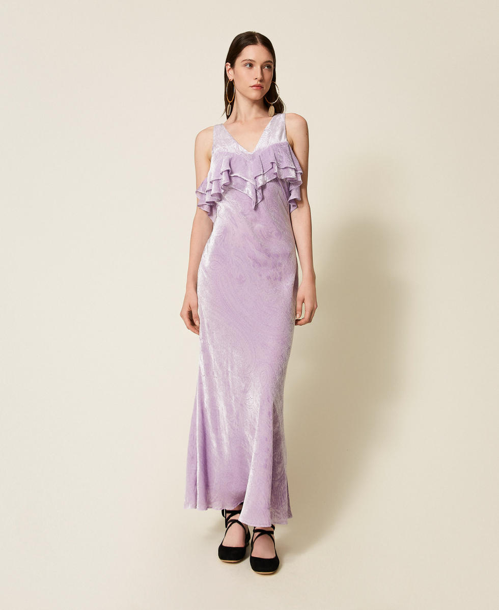 Abito lungo in velluto misto seta Lilla Pastello Donna 252TS2321_03357_01