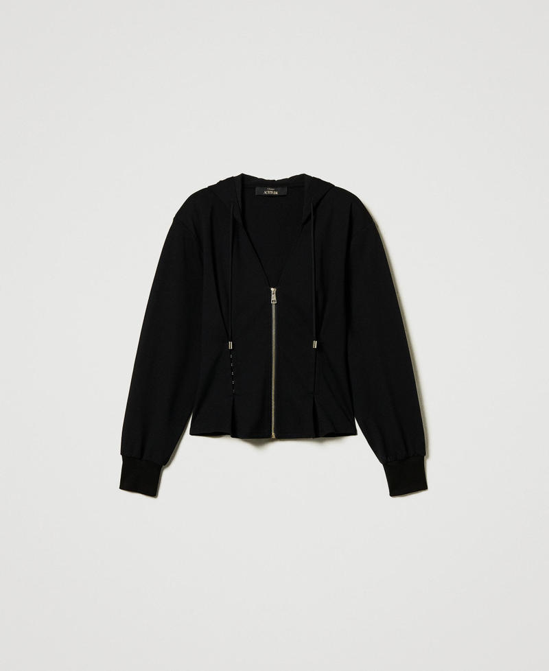 Fitted hoodie with decorative hooks Black Woman 242AT2322_00006_0S