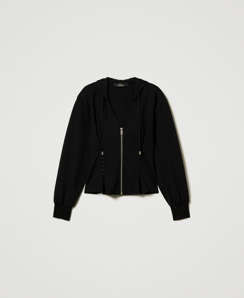 Fitted hoodie with decorative hooks Black Woman 242AT2322_00006_S0
