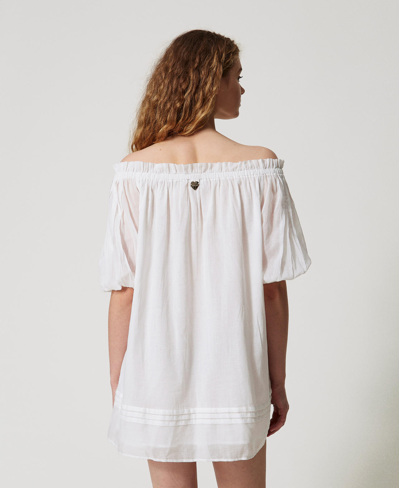 Abito corto in mussola con pieghe Bianco Sugar Donna 251LM2WCC_00632_03