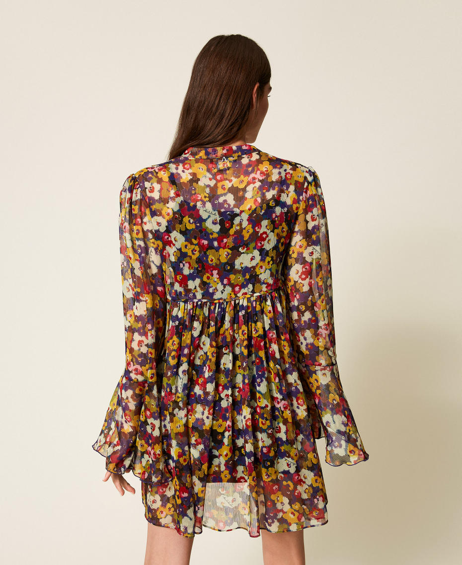 Recycled creponne short dress with print Winter Bouquet Print Woman 252AT2072_12886_03