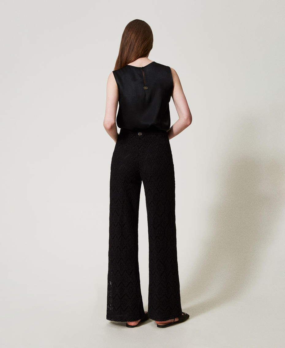 Macramé lace wide leg trousers Black Woman 251TP2409_00006_03