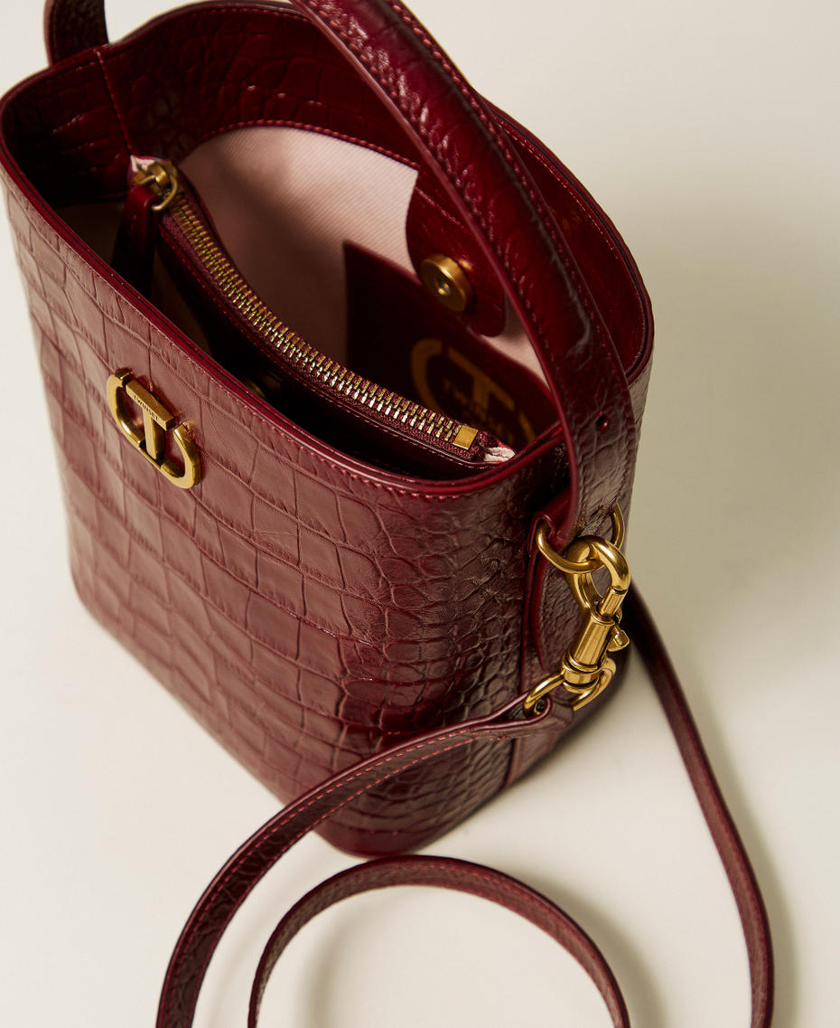 Borsa a secchiello in pelle a stampa coccodrillo Red Berry Donna 252TD8257_12882_04
