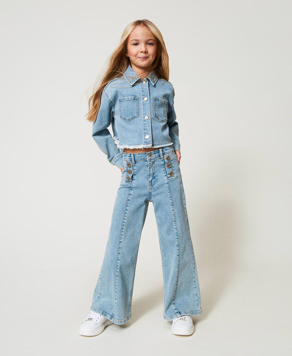 Wide leg jeans with logo buttons