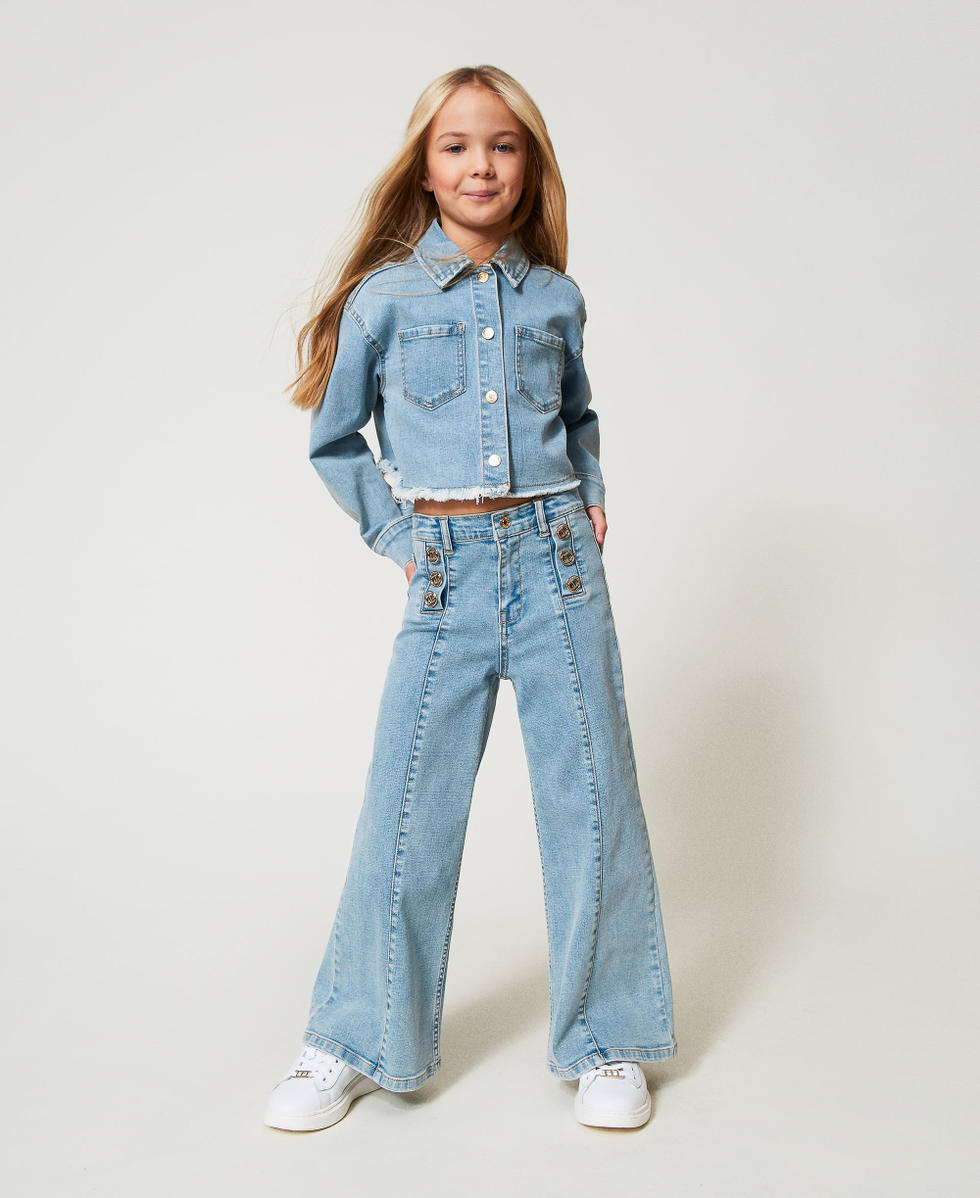 Wide leg jeans with logo buttons Light Denim Girl 251GJ2541_11457_01