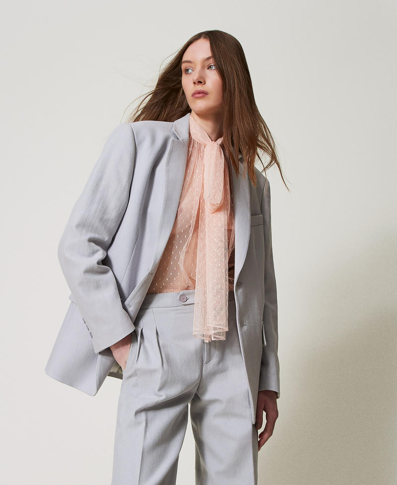 Sartorial-style cotton and linen twill blazer Light Ash Grey Woman 251TP2760_12147_01
