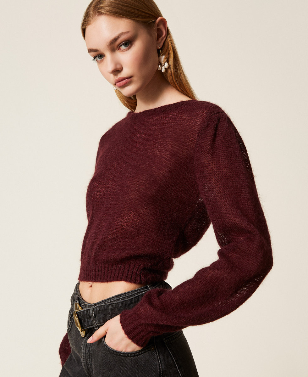 Schulterwärmer aus Gestrick aus Mohairmischung „Winetasting“-Violett Frau 252TP3525_05609_05