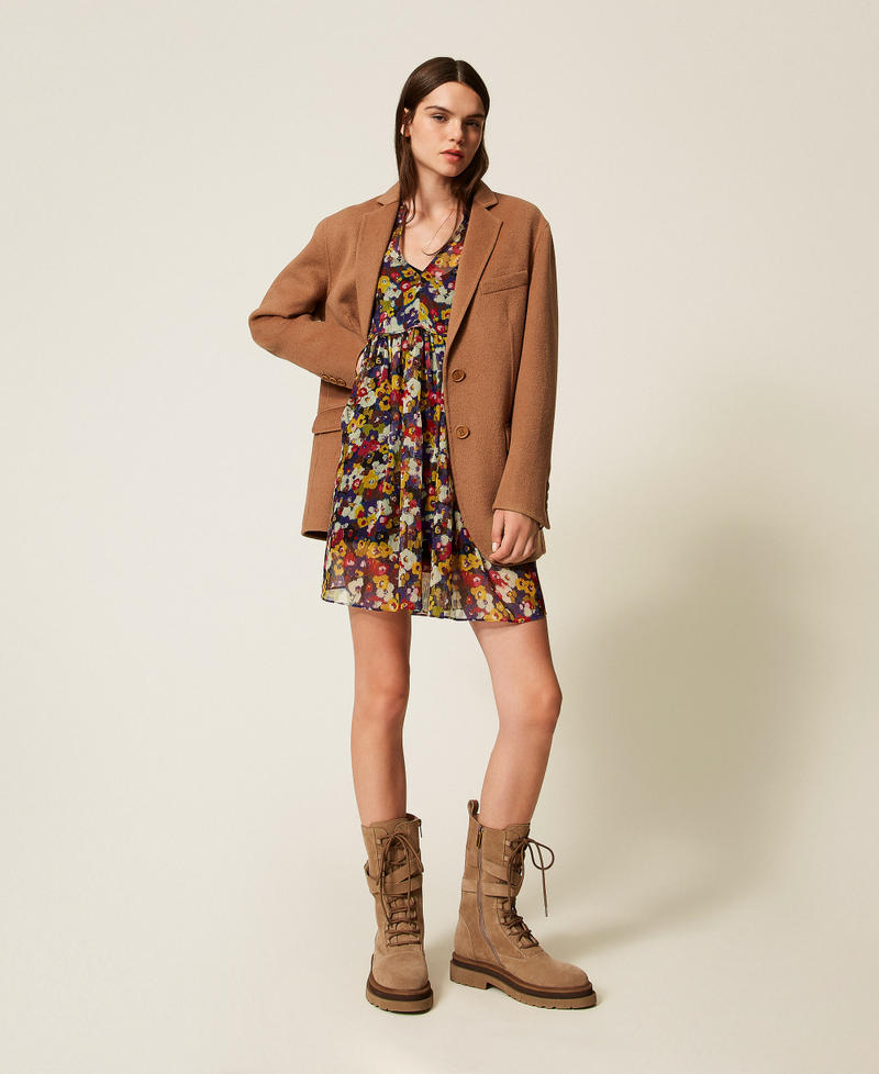 Recycled creponne short dress with print Winter Bouquet Print Woman 252AT2072_12886_T0