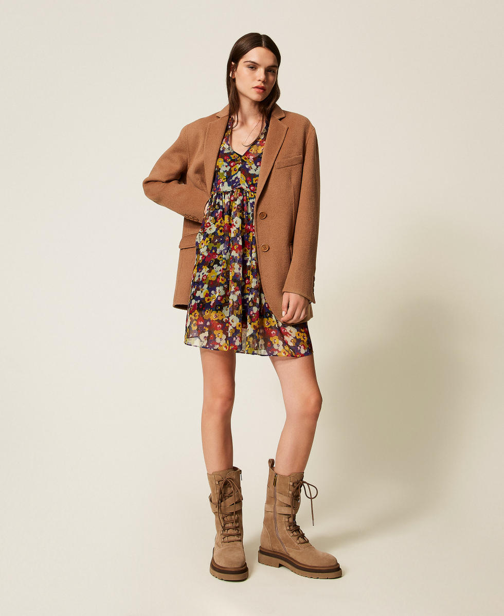 Abito corto in creponne riciclato con stampa Stampa Winter Bouquet Donna 252AT2072_12886_T0