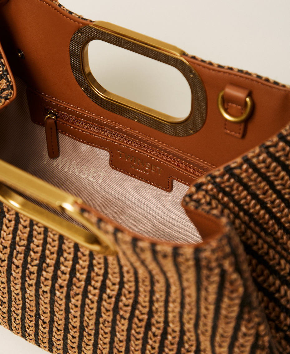 Straw jacquard maxi clutch Two-tone &ldquo;Leather&rdquo; Brown / Black Woman 261TB7500_06228_04