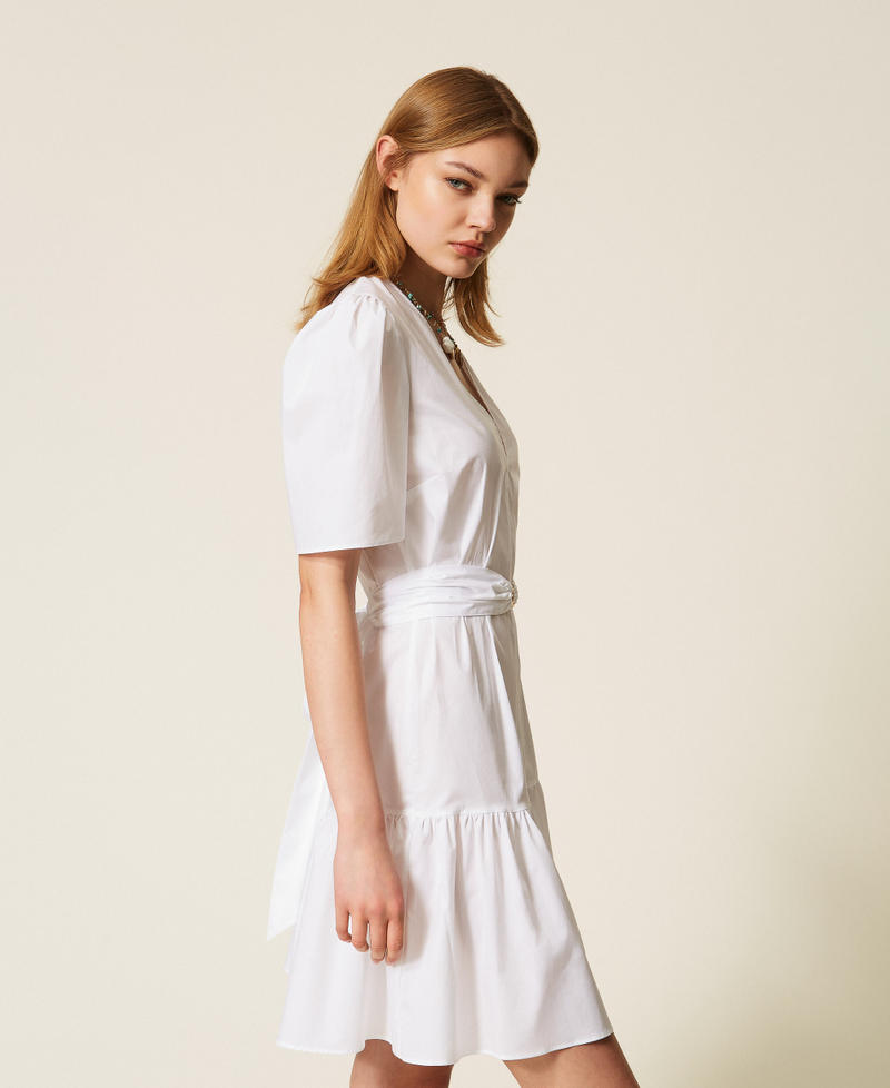 Short poplin dress with logo belt White Woman 261TT2160_00001_03
