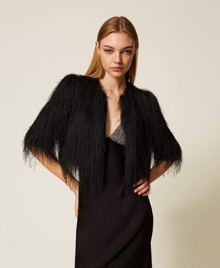 Chaqueta corta con flecos Negro Mujer 252TT2300_00006_01