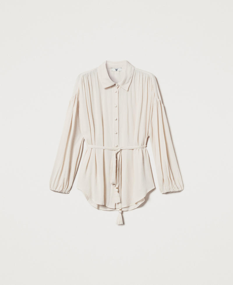 Crepon shirt with belt Almond Beige Woman 251LM2GEE_12363_S0