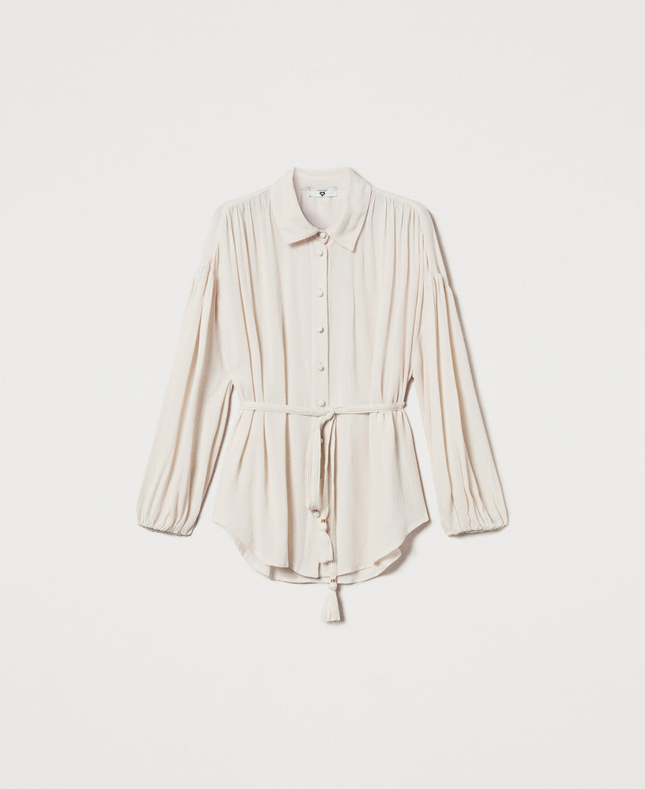 Crepon shirt with belt Almond Beige Woman 251LM2GEE_12363_S0