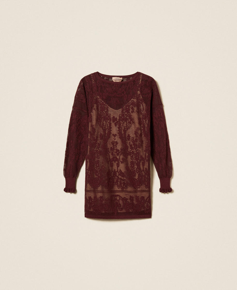 Kurzes Kleid aus Jacquard-Strick Dunkles "Winetasting"-Violett Frau 262TF3030_14144_S0
