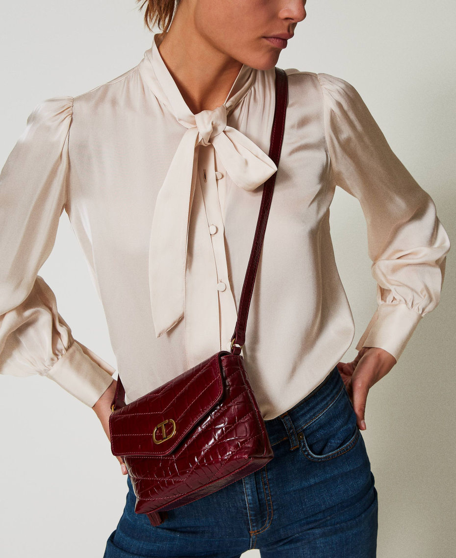 'Dreamy' small crocodile print leather shoulder bag