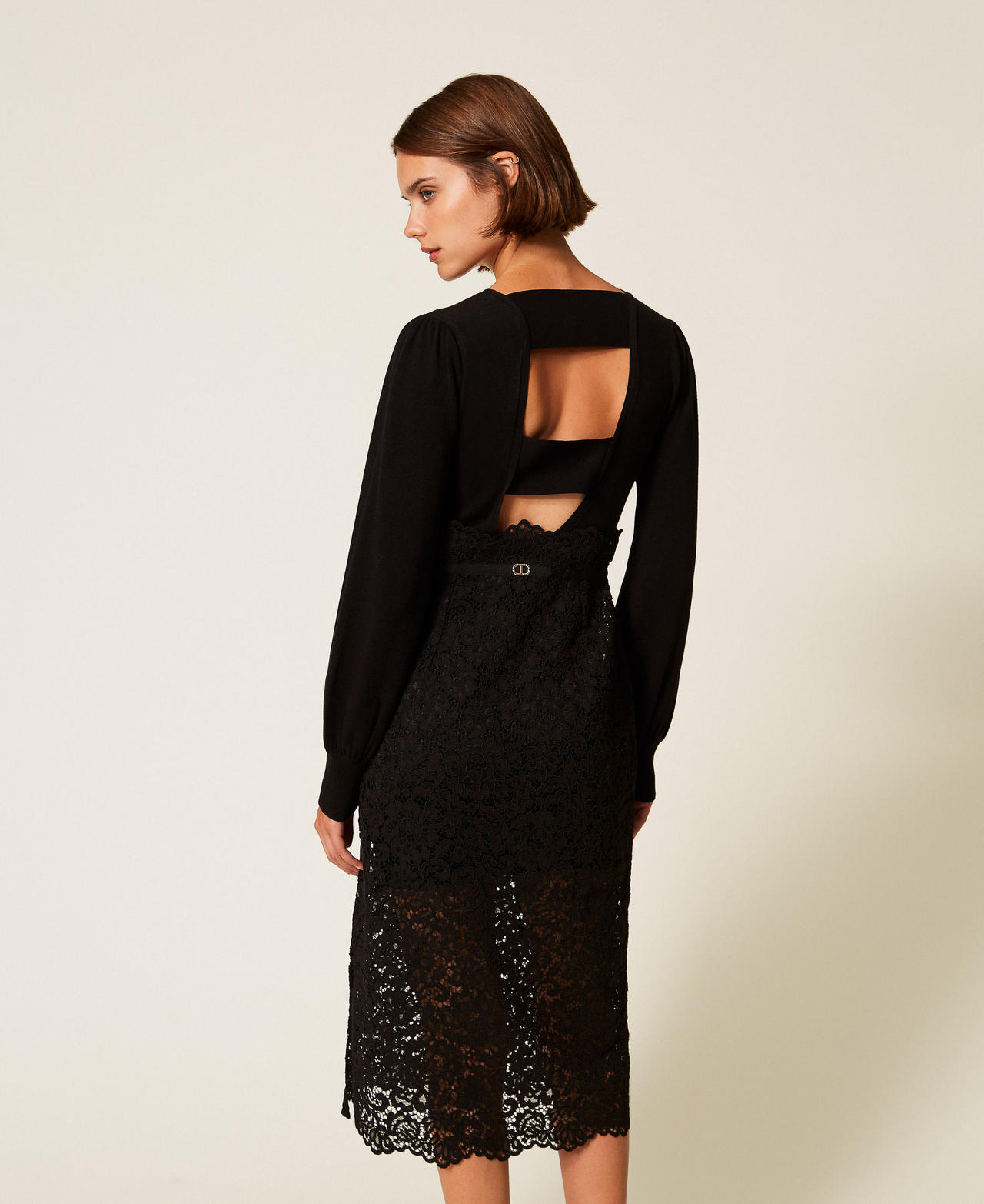Knit midi dress with lace Black Woman 252TP3030_00006_03