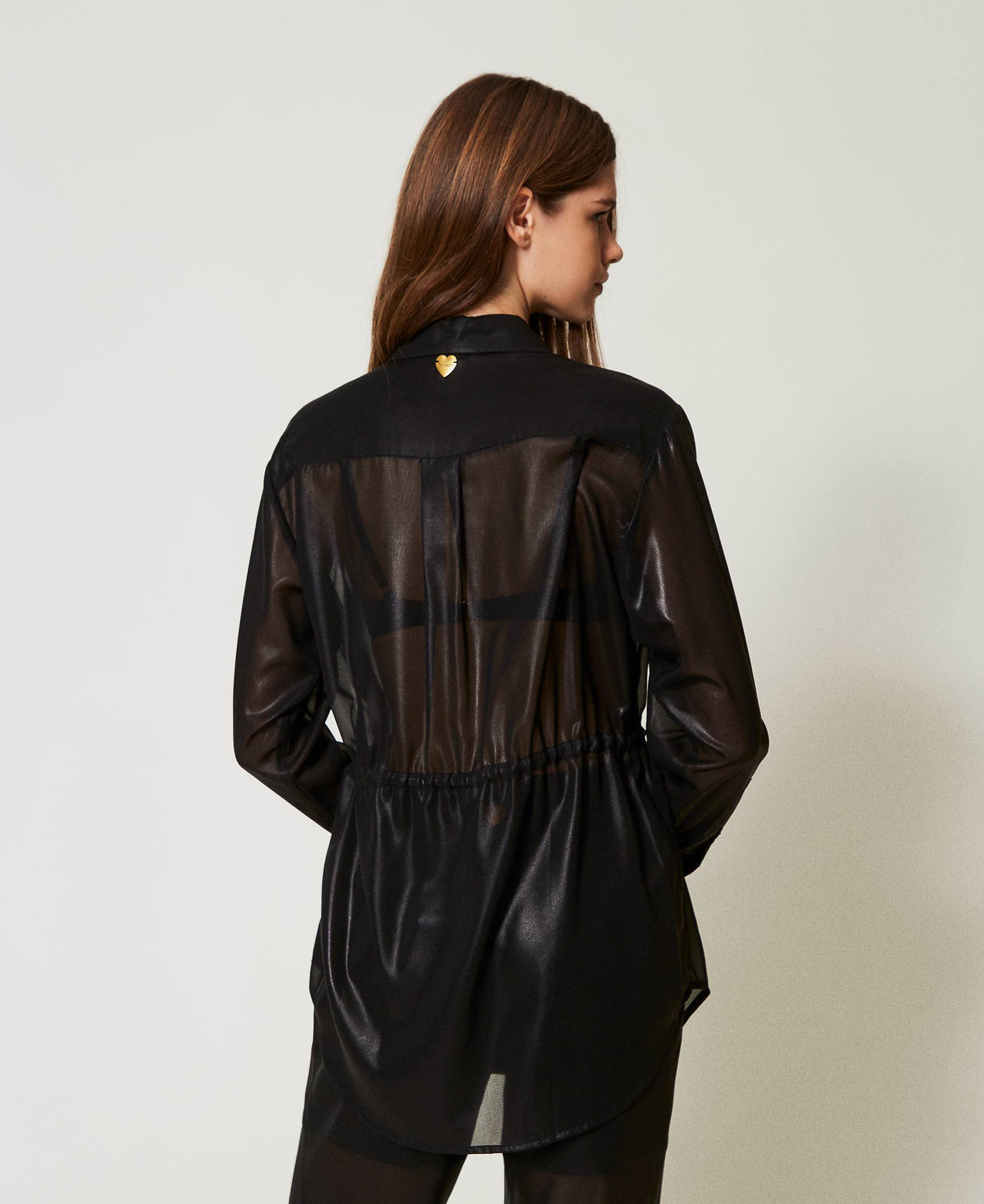 Camicia in georgette laminata Nero Donna 251LB2MAA_00006_03