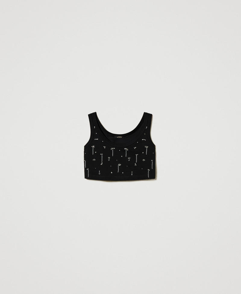 Cropped top with embroidery Black Woman 251AP2222_00006_S0